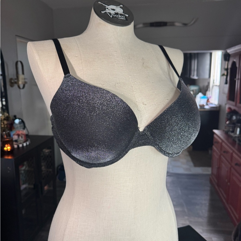 Shimmery Black Push-Up Bra PINK